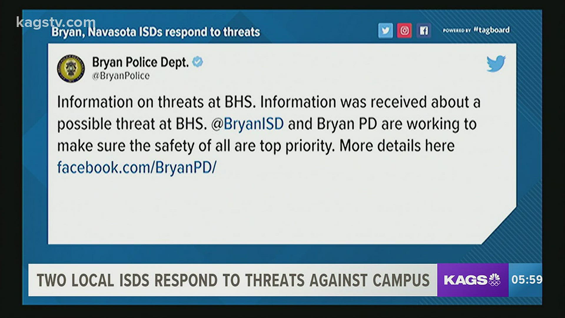Two of our local school districts responded to low-grade threats on campus. Both Bryan and Navasota ISD responded to threats, which officials have confirmed are now under control.