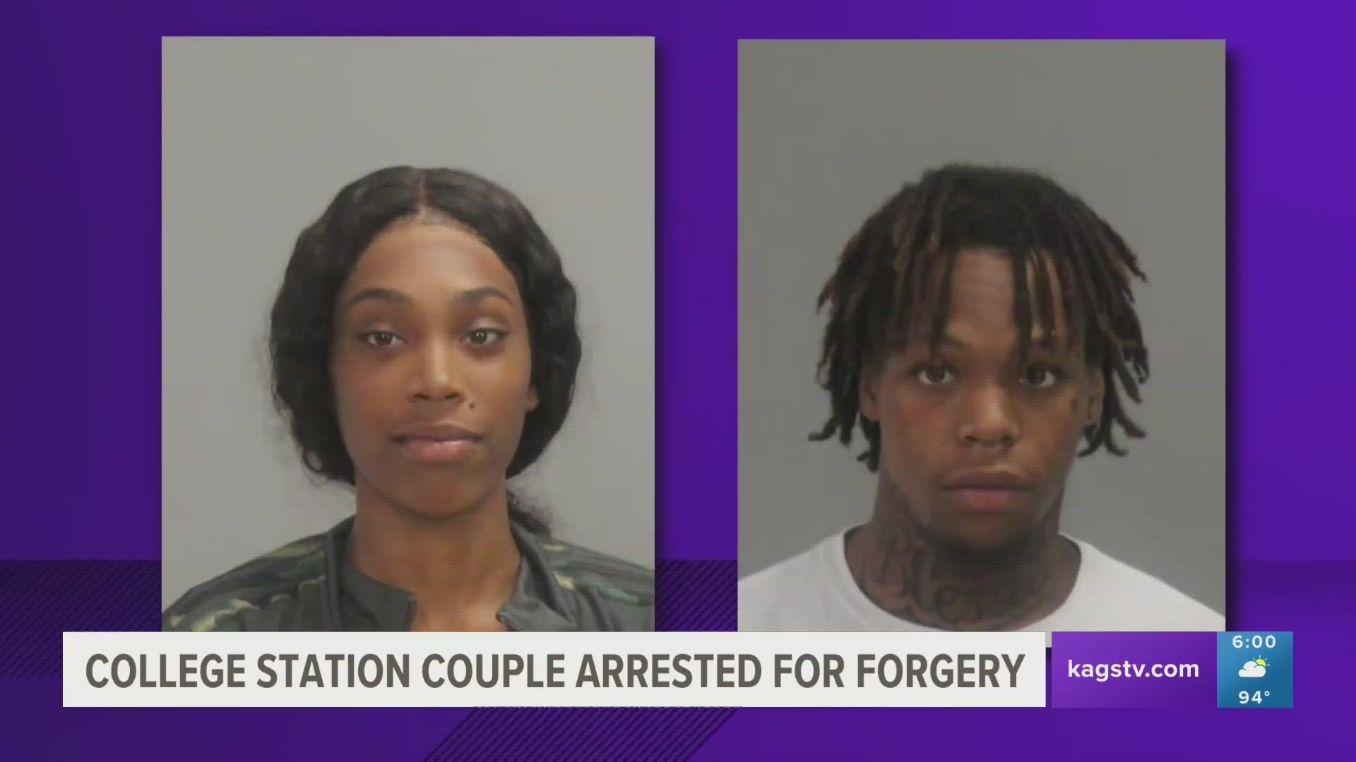 The couple tried to cash a "fraudulent" check at a College Station bank after cashing a separate check in Lubbock.