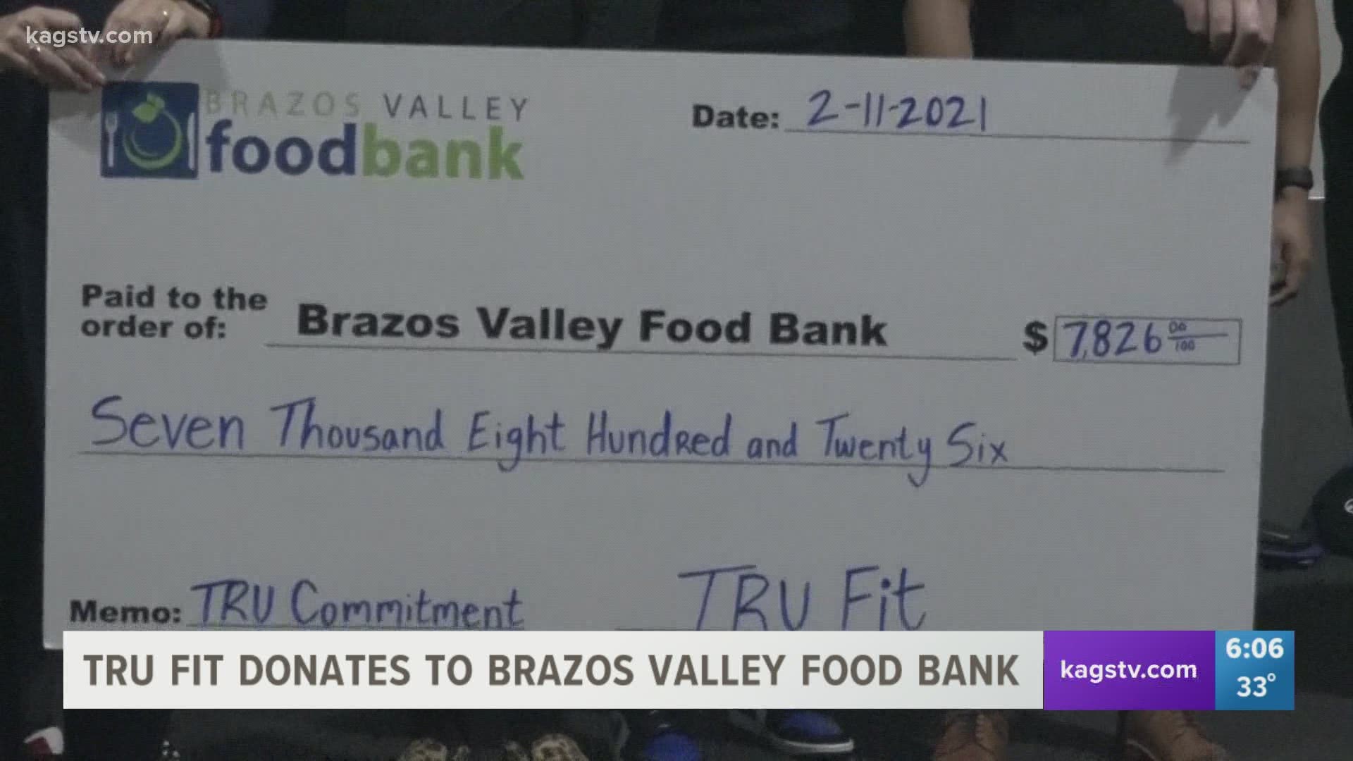 The check will help the Brazos Valley Food Bank pay for about 40,000 meals.