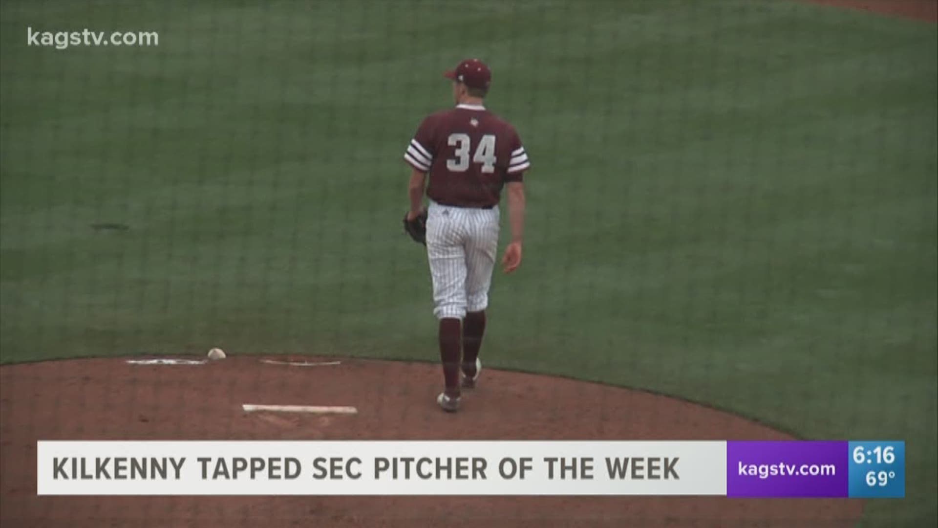 Texas A&M's Mitchell Kilkenny was named the SEC's pitcher of the week on Monday.