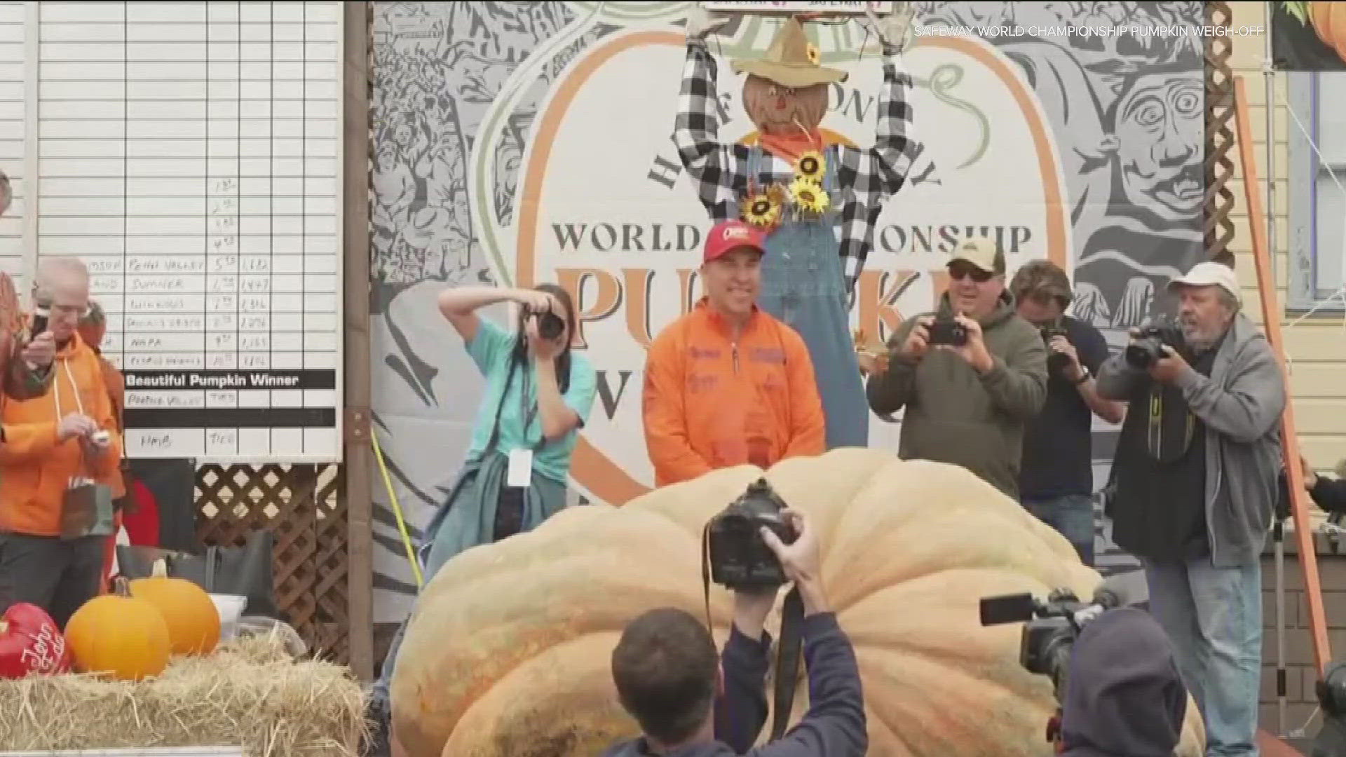 Travis Gienger of Anoka and his pumpkin, Rudy, took home the top prize at this year's World Championship Pumpkin Weigh-off in California.