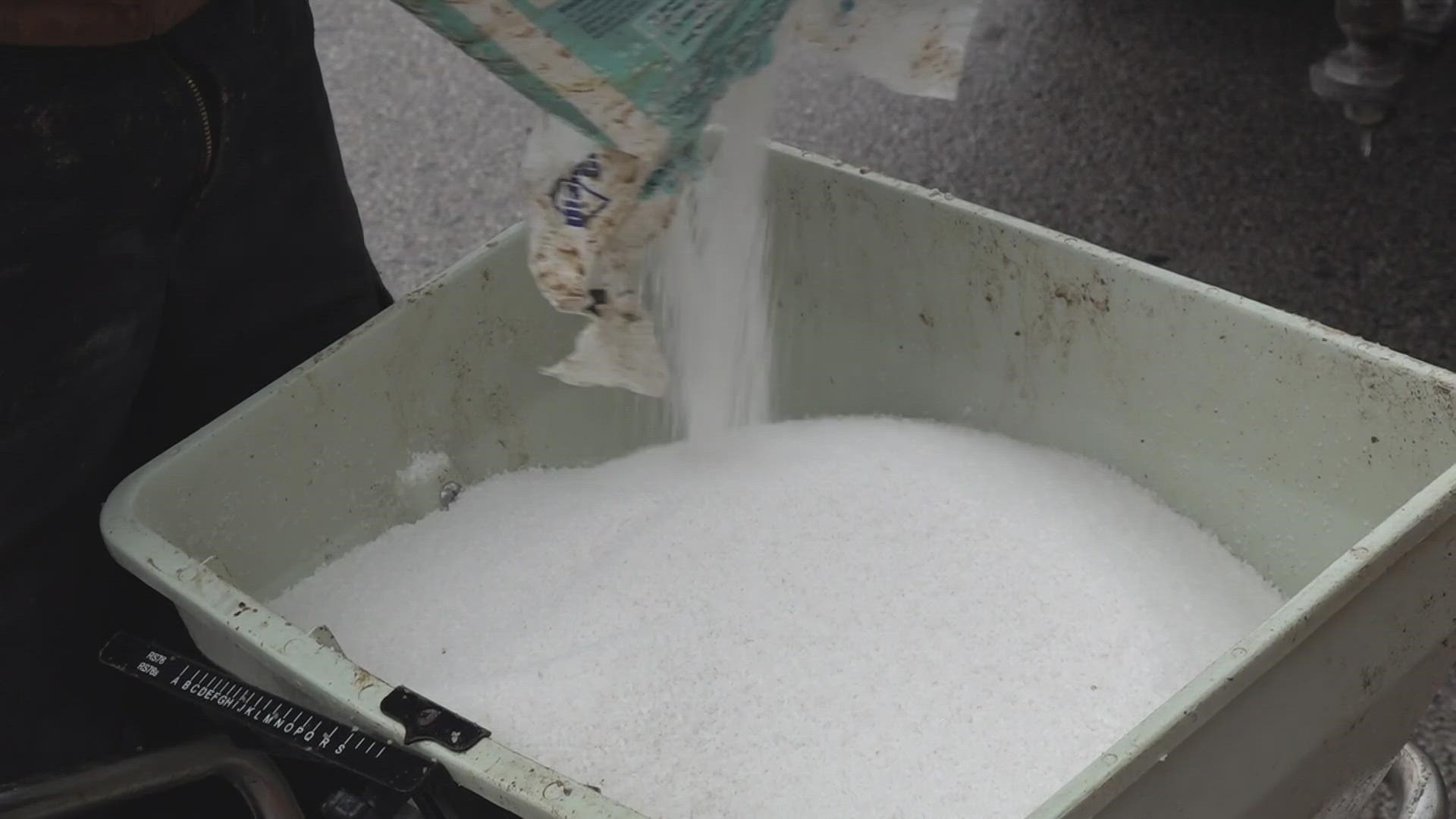 Crews are helping keep the streets safe by salting parking lots and high-traffic walkways.