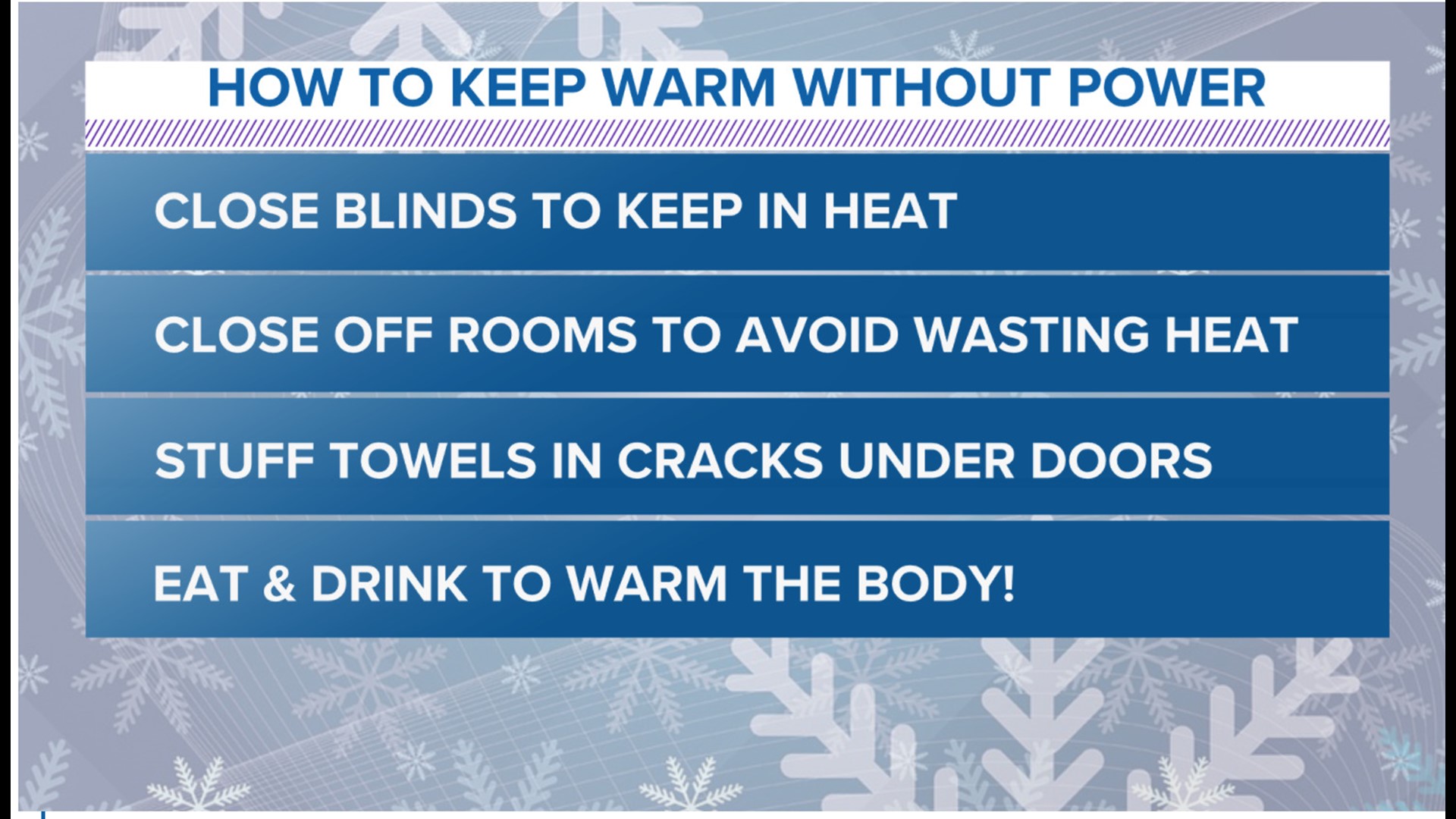 The National Weather Service has advice for keeping warm even without power