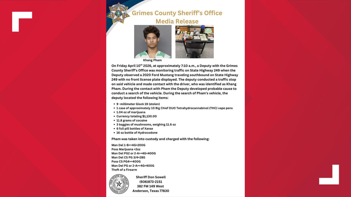 Grimes County police find stolen gun, illegal drugs during traffic stop ...