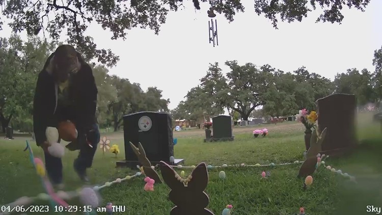 Suspect arrested after surveillance video shows man taking decorations and small toys from little girl's grave