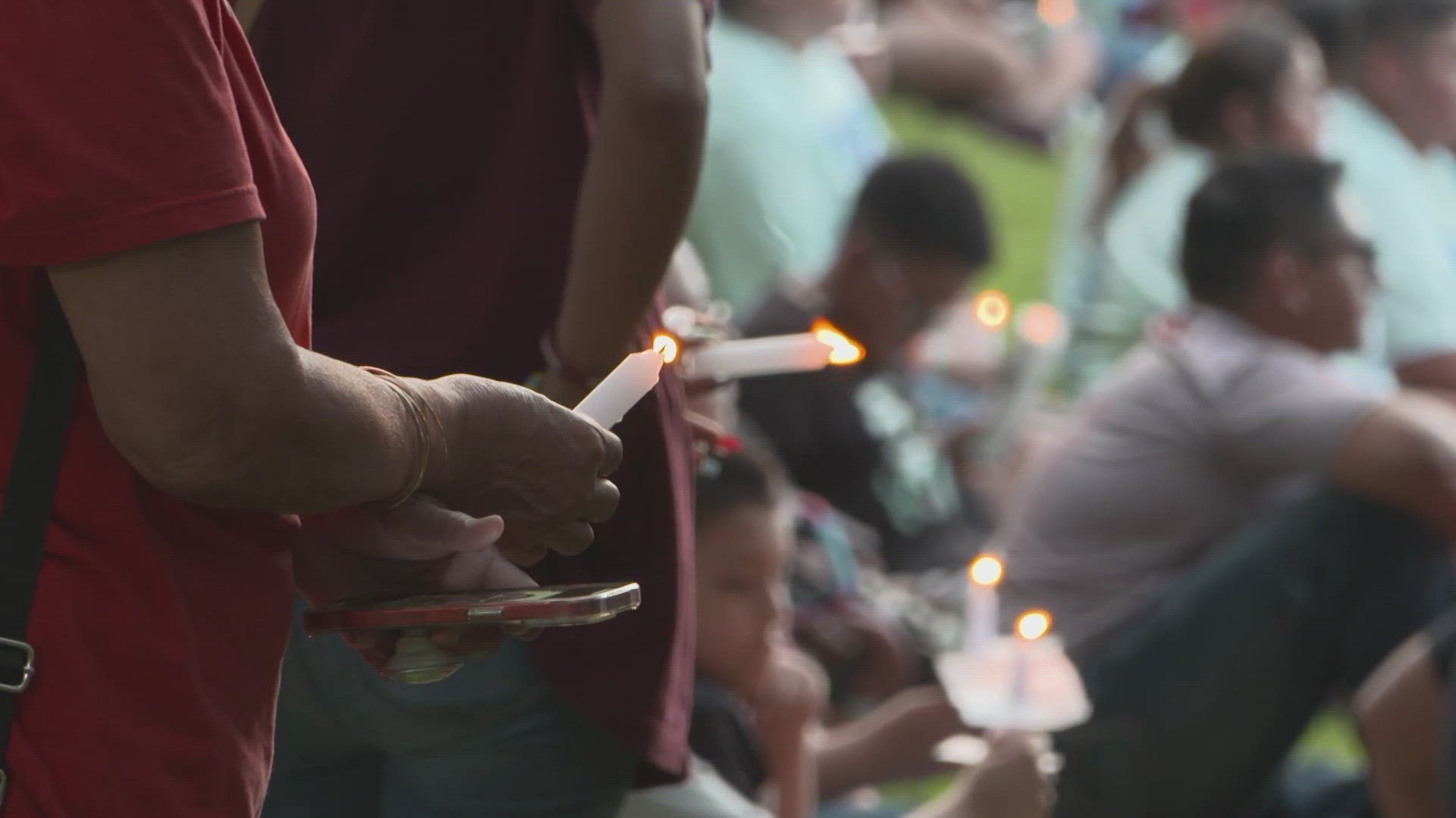 Survivors of room 112 at Robb Elementary led the way in Wednesday's candlelight vigil in Uvalde.