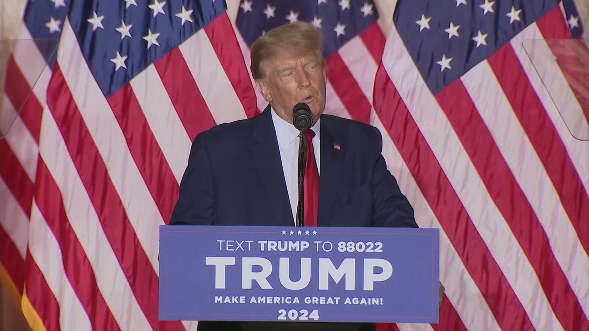 "In order to Make America Great and glorious again, I am tonight announcing my candidacy for President of the United States," said Trump.