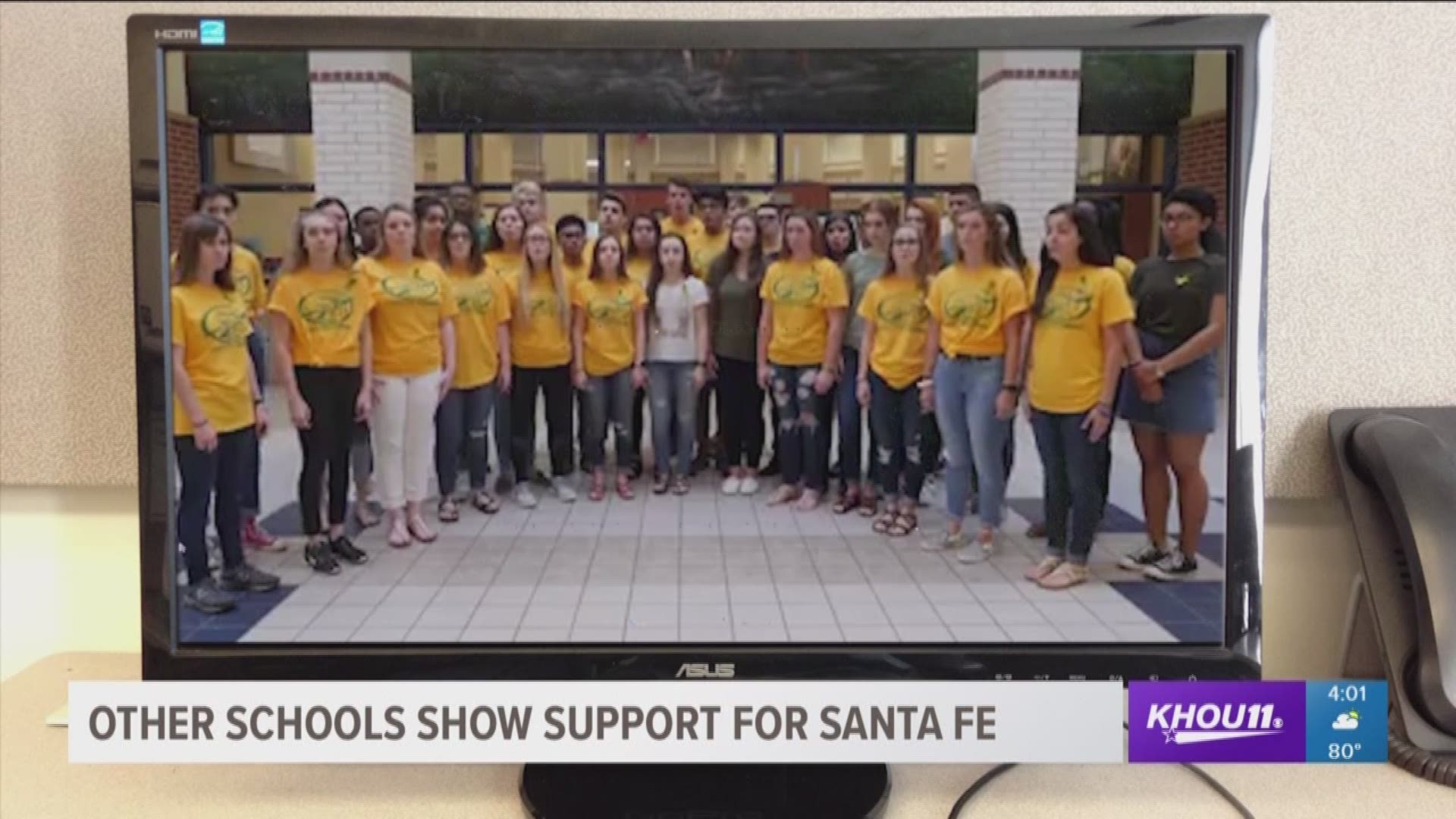 Other Houston area schools are showing their support for Santa Fe High School days after the mass shooting that left 10 people dead and another 13 injured. 