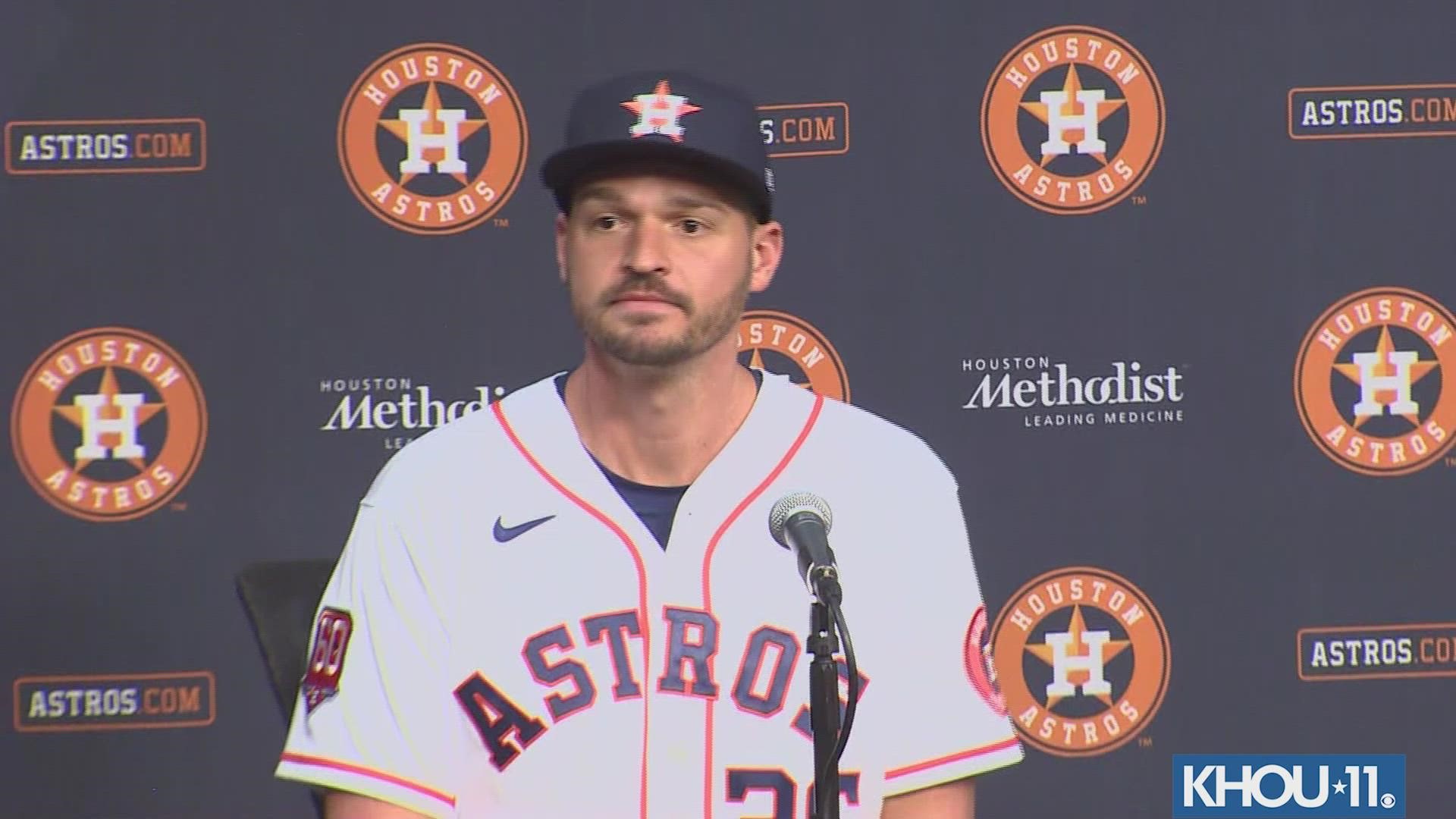 The Astros landed Mancini in a trade with the Orioles on Monday, Aug. 1, 2022. This video is from his introductory news conference in Houston a day later.