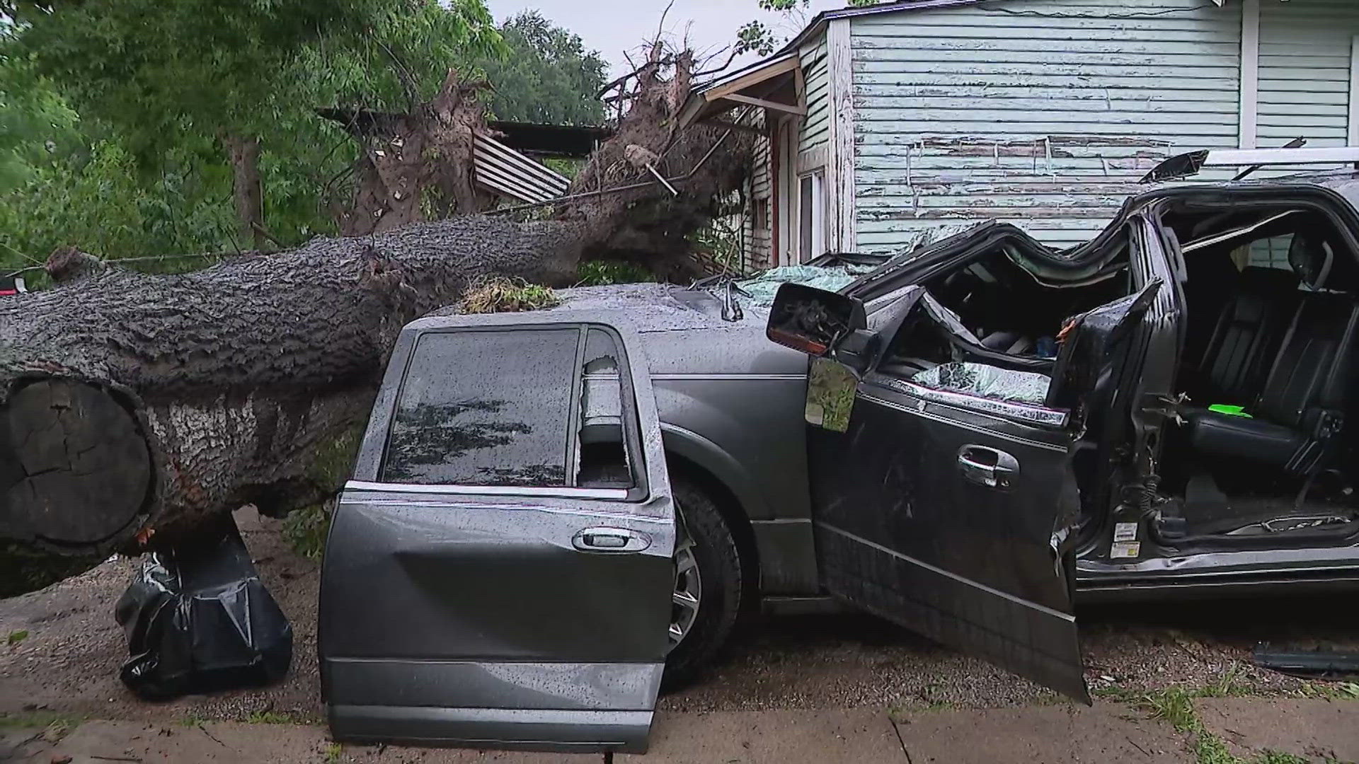 Christin Martinez, 31, was pinned inside so HPD and the Houston Fire Department had to call heavy-duty wreckers to lift the tree off the SUV and remove her body.