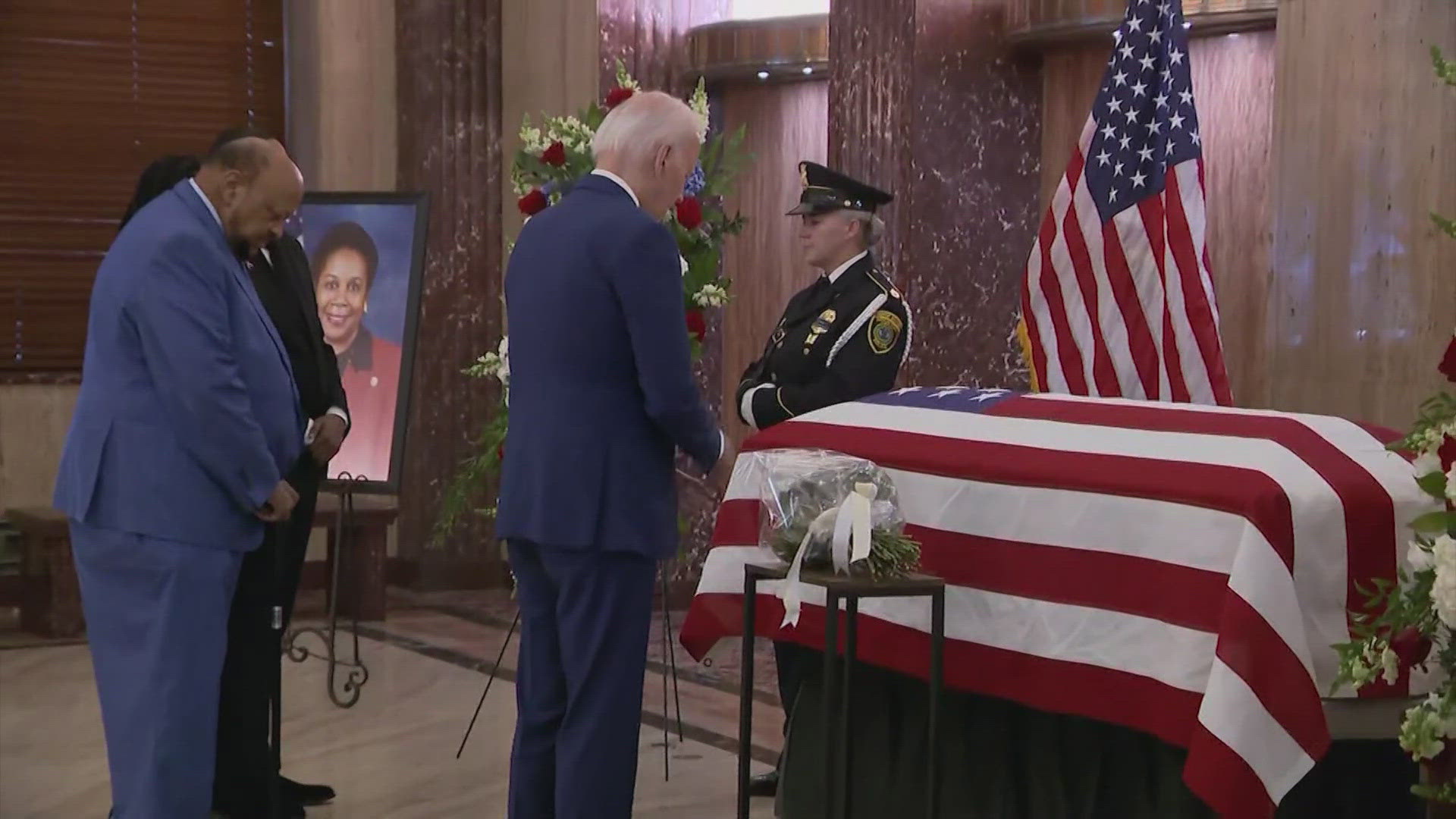 "Gearless, proud and bold. May God bless a dear friend and great American. May God bless you, Sheila Jackson Lee," President Biden wrote in the guest book.