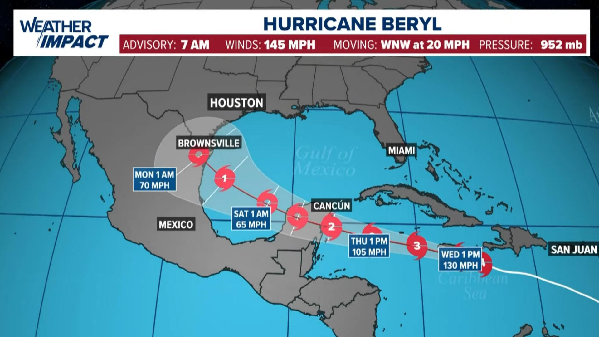 Hurricane Beryl tracker and spaghetti models, projected path | kagstv.com
