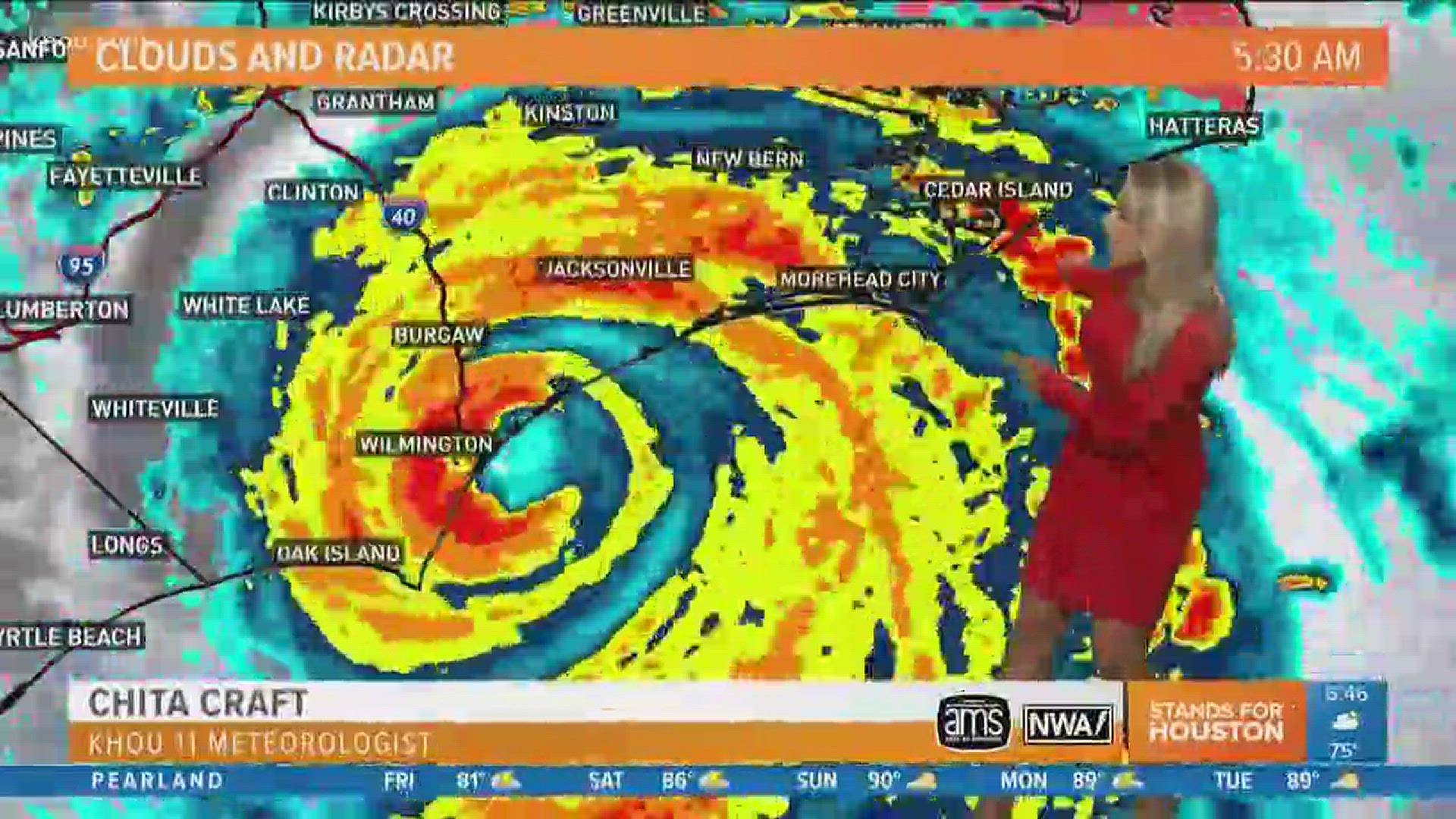 Hurricane Florence has made landfall near Wrightsville Beach, North Carolina with estimated maximum winds of 90 mph,