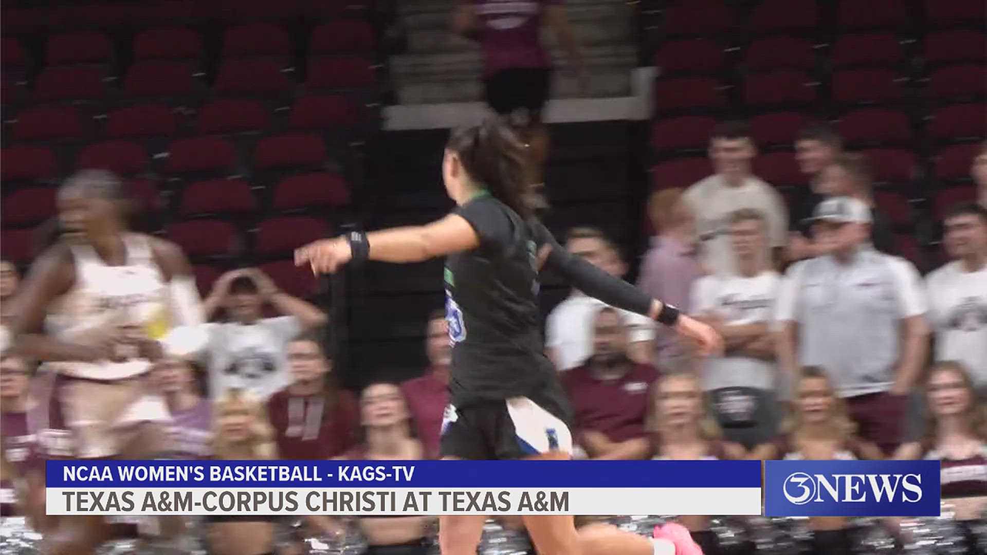 Texas A&M-Corpus Christi continued its momentum from making the NCAA Tournament last season in the first ever win over the Aggies. Courtesy: KAGS-TV.