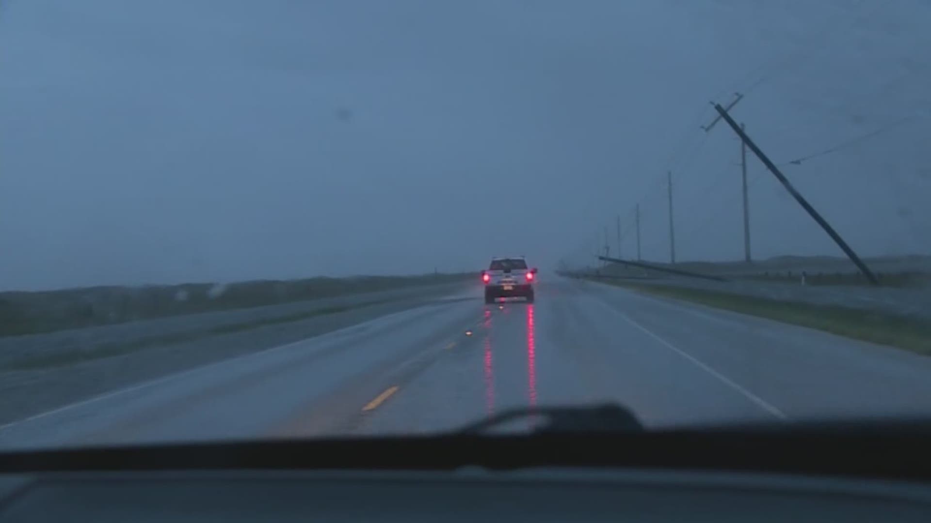 As authorities head back into Port Aransas, we get our first look at the damage heading into that area, including many downed utility poles and lines. (8/26 7 am)