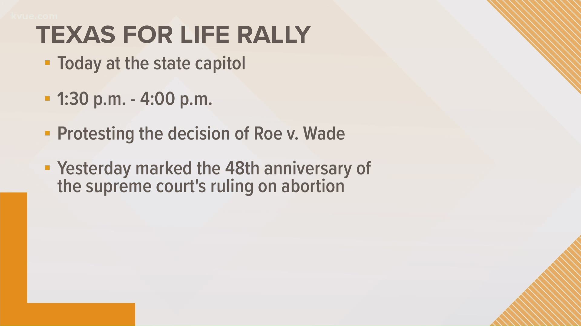 The 2021 Texas Rally for Life will be held at the Texas State Capitol Saturday afternoon.