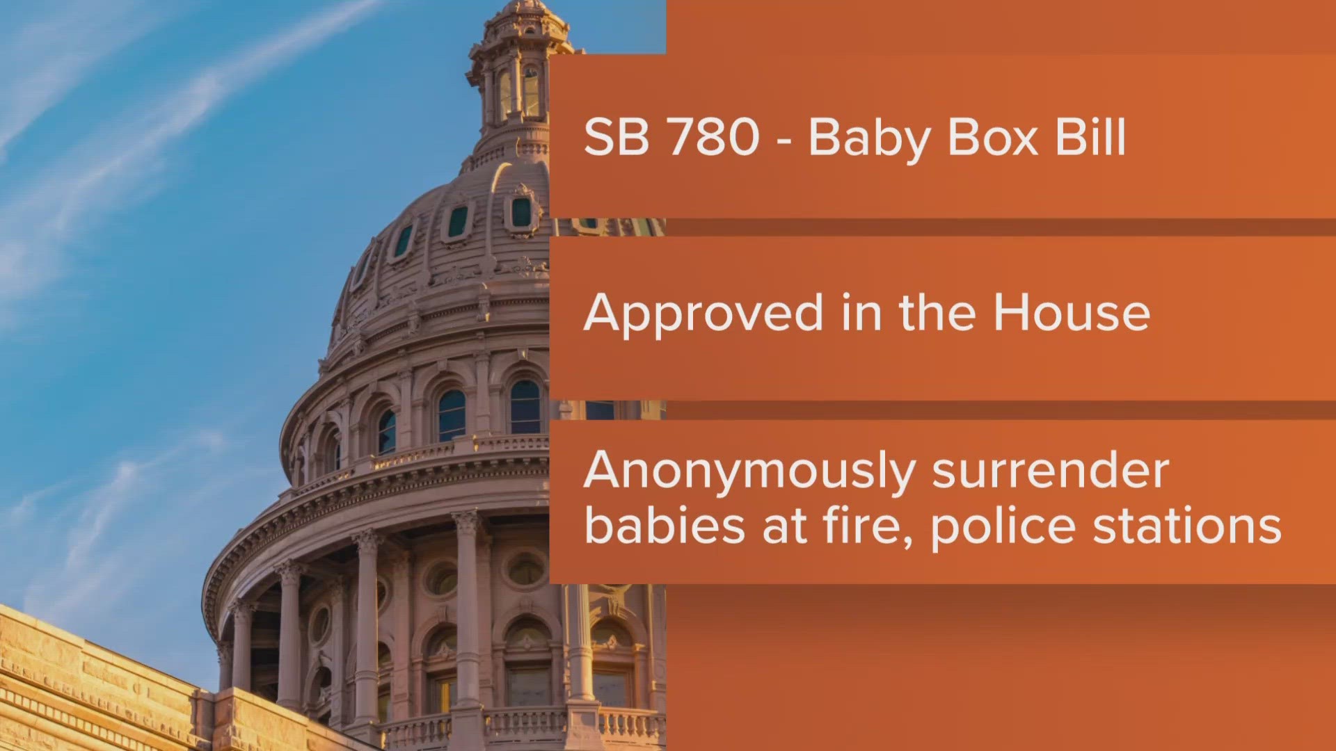 House lawmakers approved Senate Bill 780 to allow Texas fire and police departments to have baby boxes.