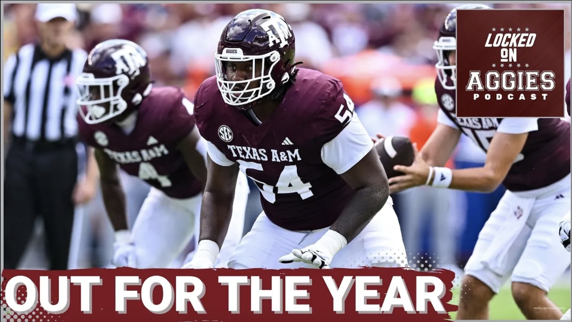 Texas A&M starting center Mark Nabou Jr. The Aggies center tore his ACL and will miss the 2024 season.