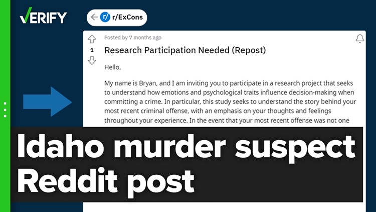 Yes, Bryan Kohberger did post on Reddit asking for help researching why people commit crimes