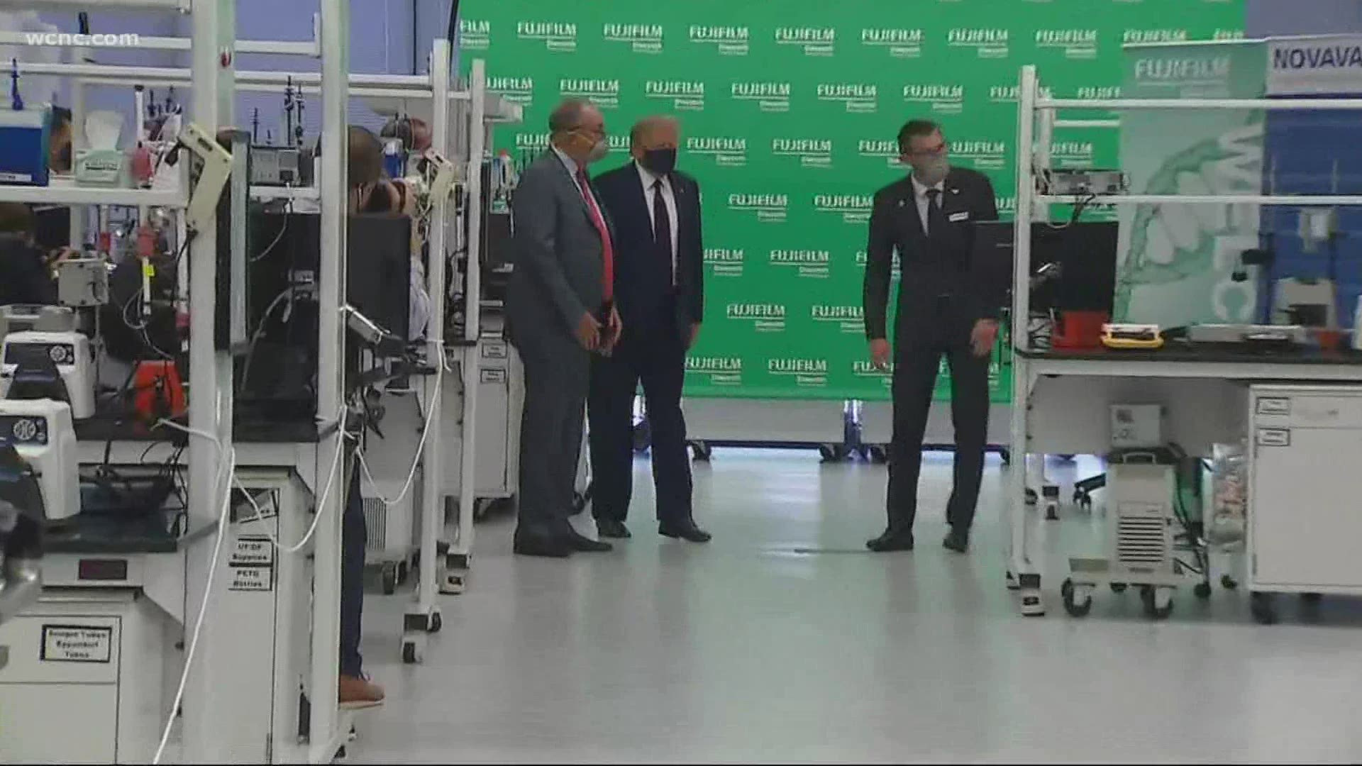 President Donald Trump is in North Carolina to tour a facility that is participating in work on a COVID-19 vaccine.