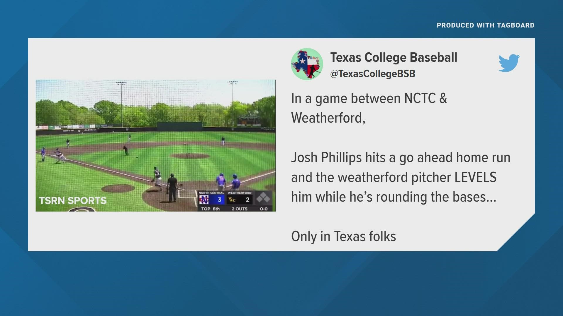 "I've never seen a pitcher attack a defenseless runner," Kel Bordwine said. He runs the Twitter account Texas College Baseball and posted the now viral video.