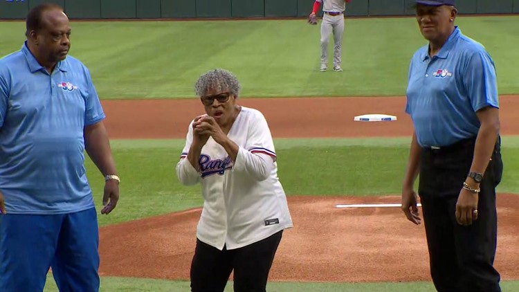 Juneteenth icon Opal Lee throws ceremonial first pitch at Texas Rangers game in celebration of Jackie Robinson Day