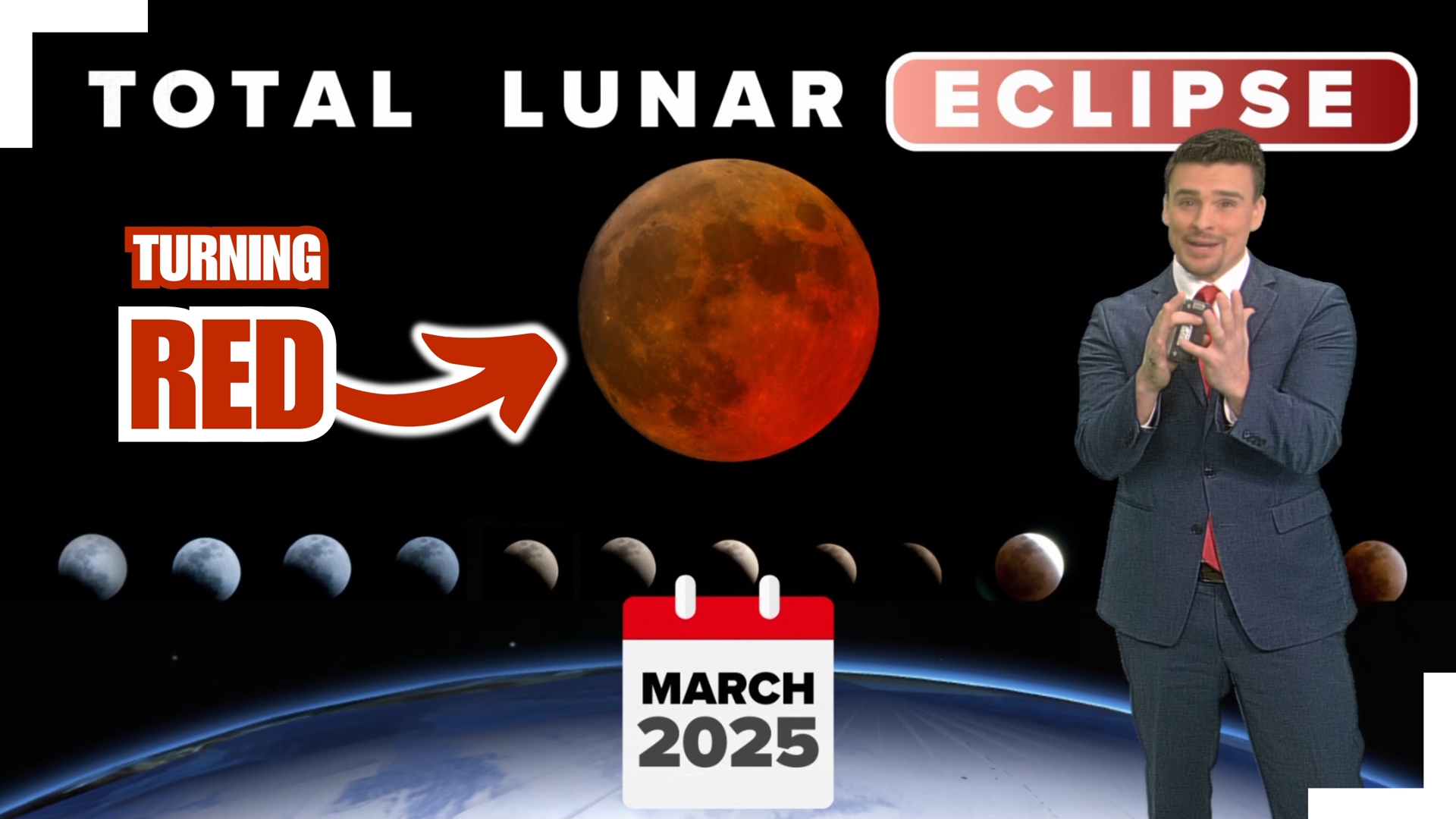 The first total lunar eclipse in 2.5 years comes this March 2025. As the moon sits in Earth's shadow, it will turn blood red in the middle of the night.