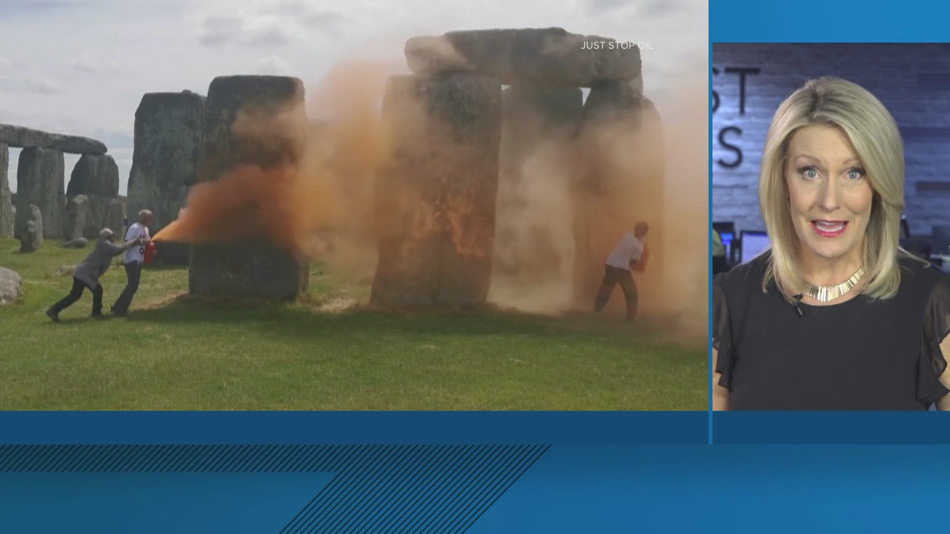 Police said the pair were arrested Wednesday on suspicion of damaging the ancient Stonehenge monument in Southern England.