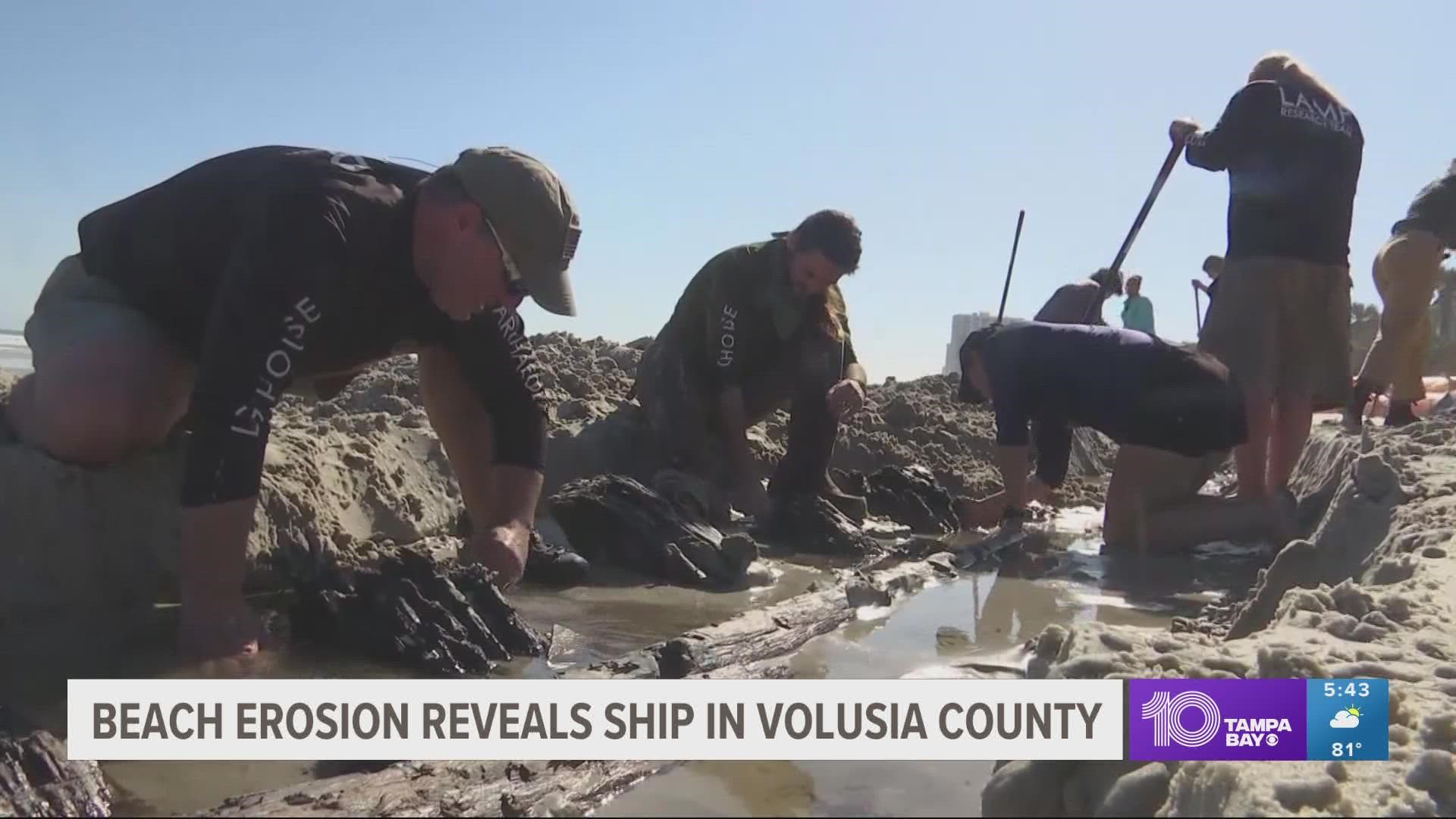 Two late-season hurricanes helped uncover what appears to be a wooden ship dating back to the 1800s.