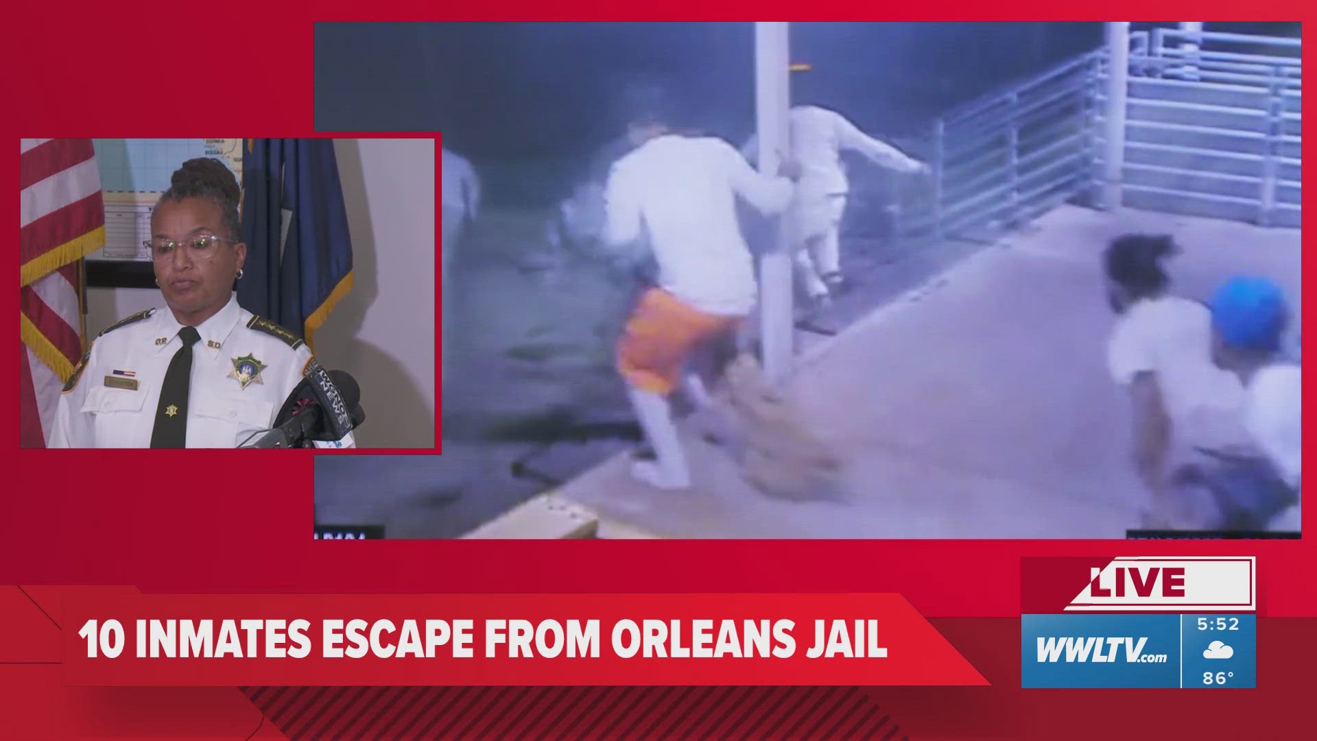 Video released Friday shows the moment inmates escaped the Orleans Parish Jail early that morning. One has been apprehended. 